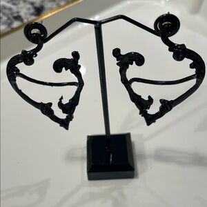 MIA STUDIO Black GRAPHITE Filigree Hoop Earrings  BRAND NEW APROX 3in